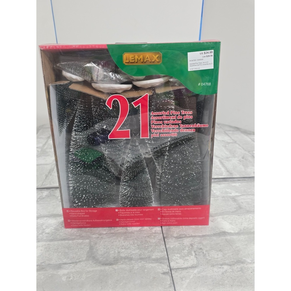 LEMAX Holiday Village 21 Piece Snowy Pine Trees Assorted Sizes-with Storage Box